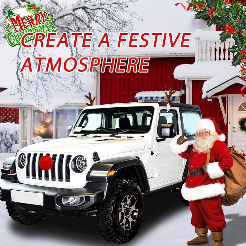 Narremcoy Christmas Car Reindeer Antlers with Ears and Nose - Festive Plush Antler Kit with Hanging Light - Universal Fit Rudolph Holiday Decoration for Car Window SUV Truck Xmas Gift - Image 2